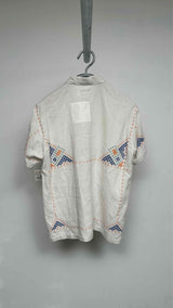 Bode S/S Embroidered Distressed Linen Box Shirt