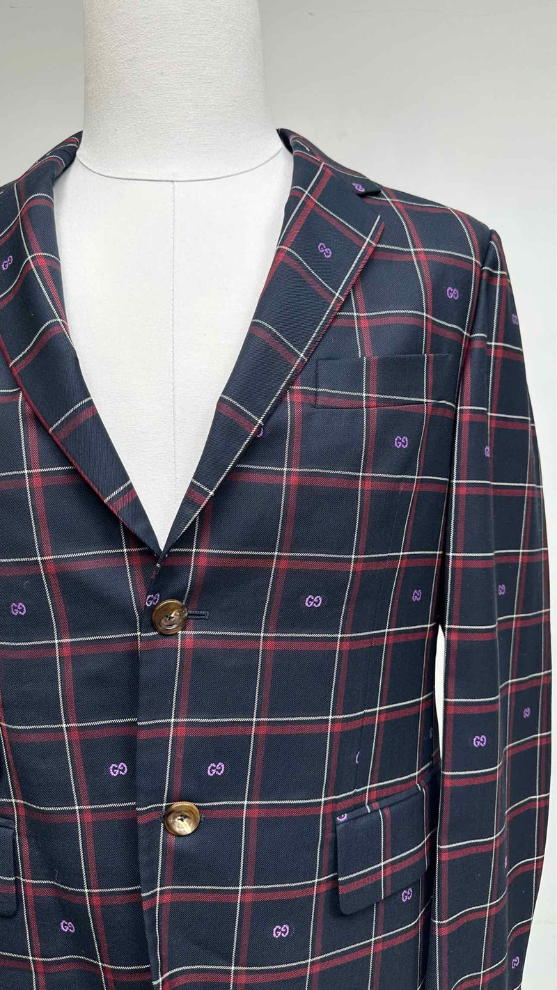 Gucci Logo Embroidered Plaid Jacket