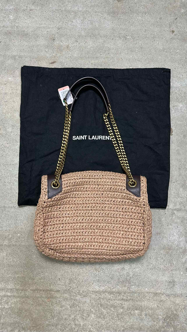Saint Laurent Niki Medium Raffia Chain Shoulder Bag