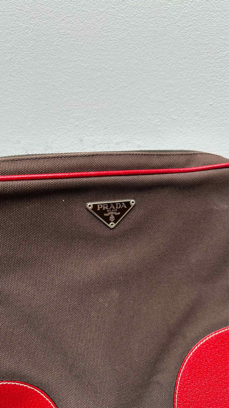 PRADA Leather Canvas Shoulder Bag