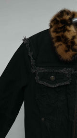 Louis Vuitton Fringed-seam Leopard-fur-collar Quilted-lined Denim Jacket