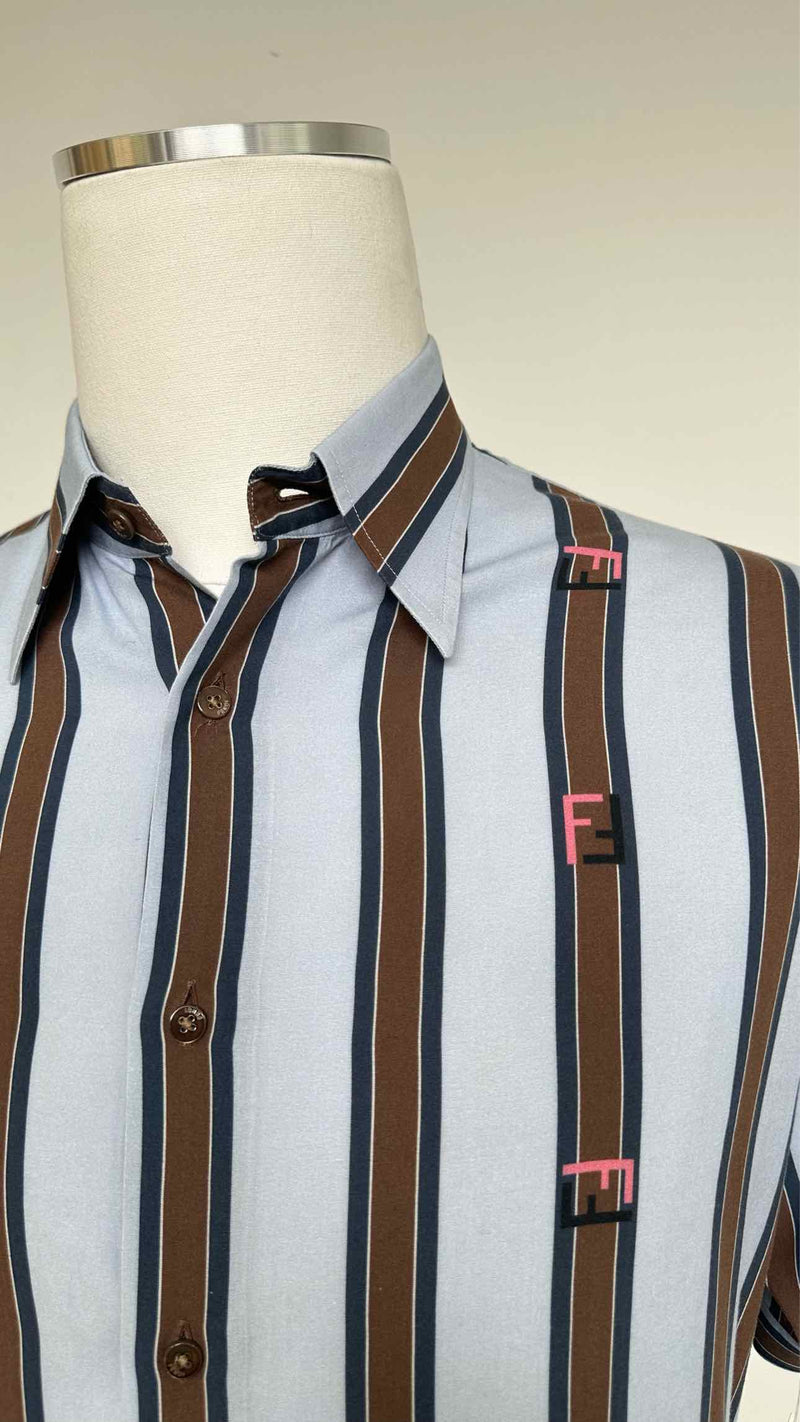 Fendi S/S Logo Stripe Satin Shirt