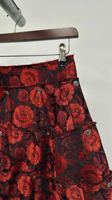 Comme Des Garcons Rose-jacquard Tiered Snap-detailed Skirt