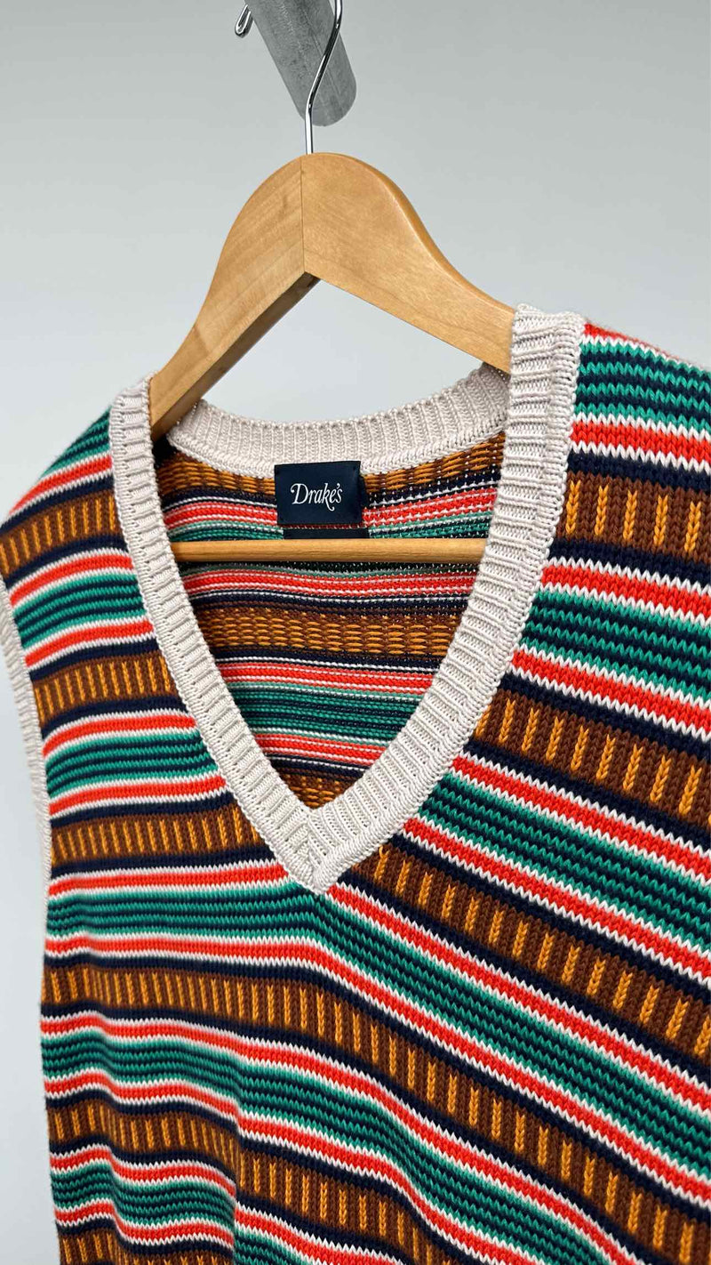 Drake's Stripe V-neck Vest