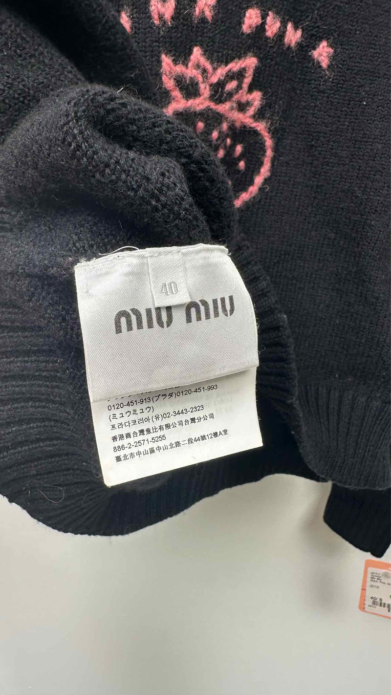 Miu Miu Cropped Strawberry-Embroidered Sweater