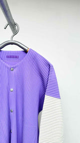 Homme Plisse Two-tone Pleated Collar-less Jacket