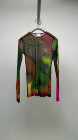 Dries Van Noten L/S Watercolor Print Mesh Top