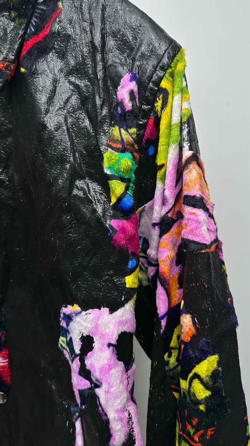 Comme Des Garcons Homme Plus Faux-leather Velvet Hybrid Printed Coach Jacket
