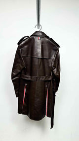 Men's Thom Browne Metal Button Leather Trench Coat