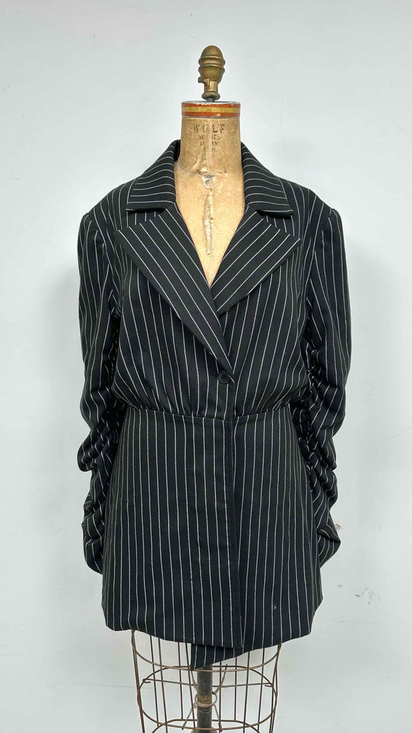 Daniel Guizio Stripe Gathered-sleeve Jacket Dress