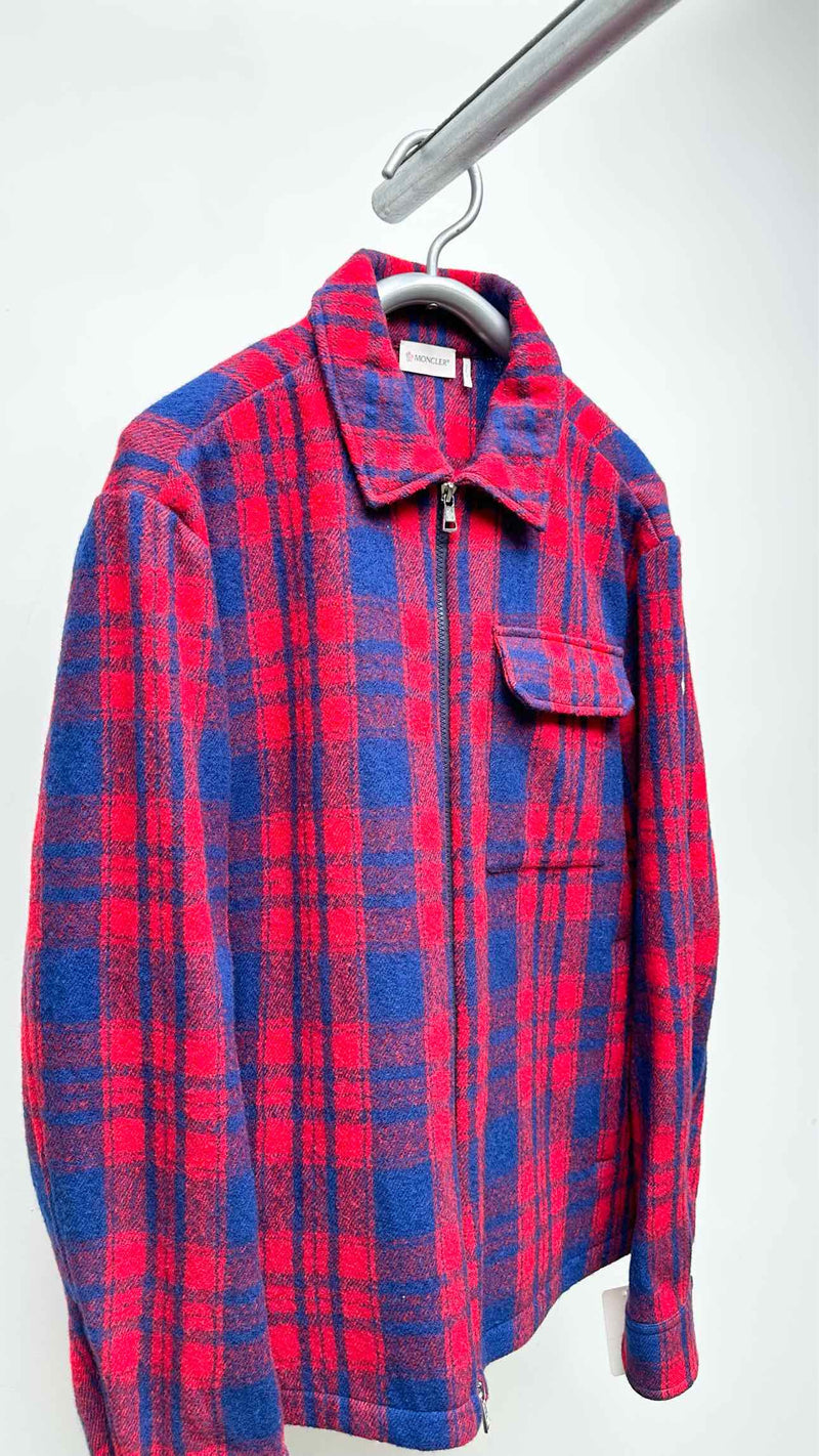 Moncler Zip-up Plaid Wool Shirt Jacket