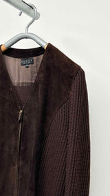 Gucci Suede-hybrid Rib-knit Cardigan