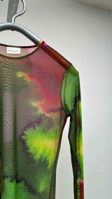 Dries Van Noten L/S Watercolor Print Mesh Top