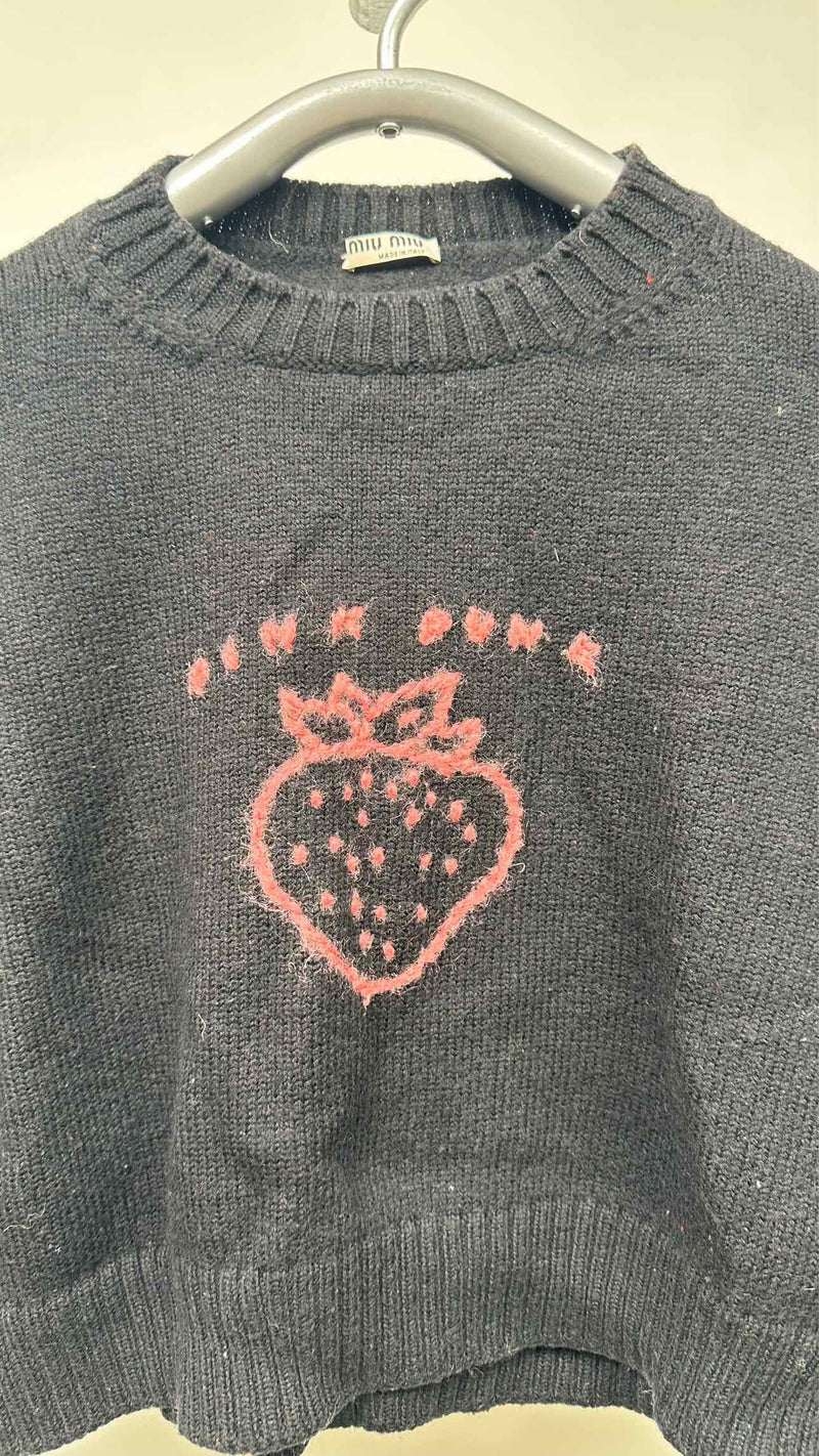 Miu Miu Cropped Strawberry-Embroidered Sweater