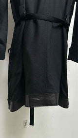 Y's BANG ON Leather Trim Oversized Bottom Side-zip Trench Coat