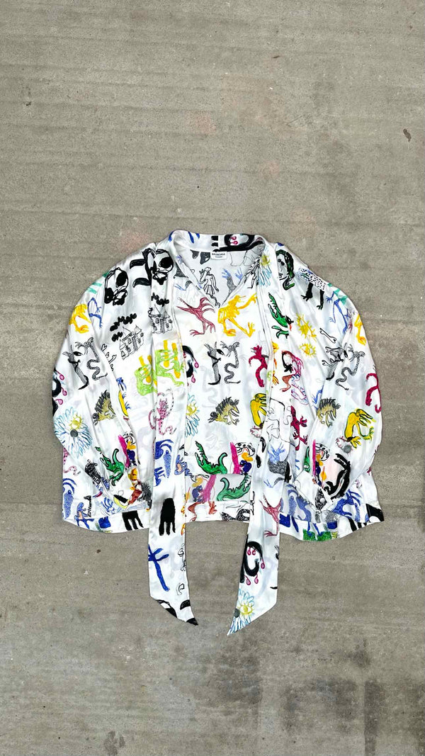 Balenciaga Artist Doodle Graphic Satin Oversized Blouse