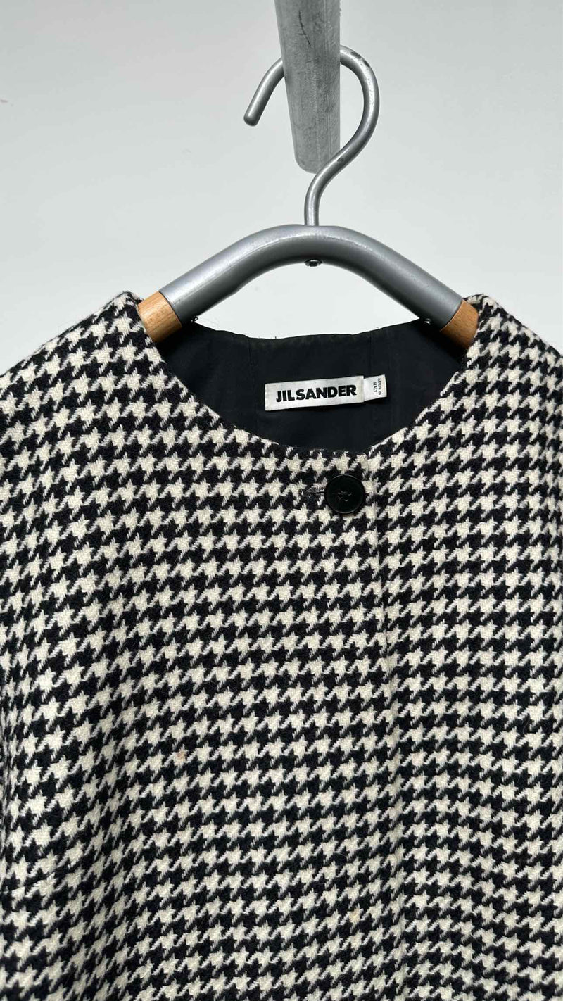 Jil Sander Collarless Houdstooth Coat