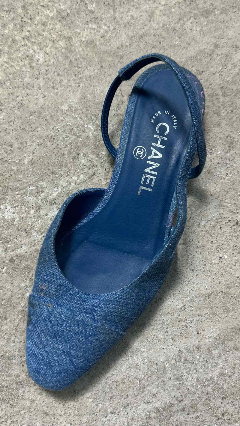 Chanel Printed Denim Flats