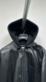 Balenciaga Quilted-lining Hood Layered Leather Coat