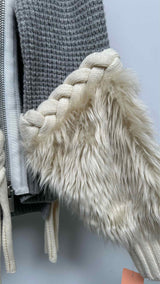 Sacai High-Neck Fur-Sleeve Asymmetrical Zip-Detail Sweater