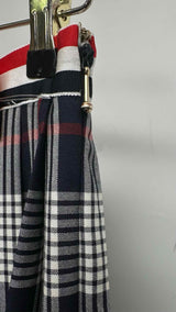 Thom Browne Hairline Plaid Pleated Midi Skirt