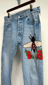 Gucci Floral Bee Embroidered Tapered Jeans