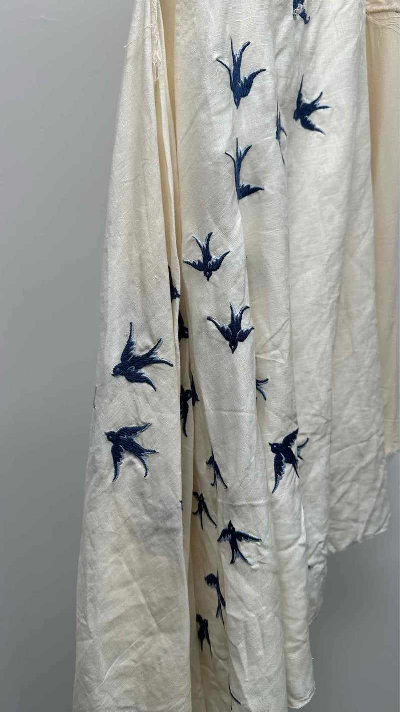JW Anderson Swallow-embroidered Linen Assymetrical Skirt