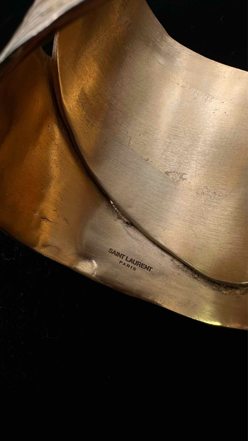 Saint Laurent Leaf Chunky Cuff Brass Bracelet