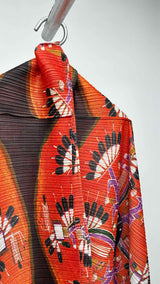 Pleats Please Pleated Printed Long Cardigan