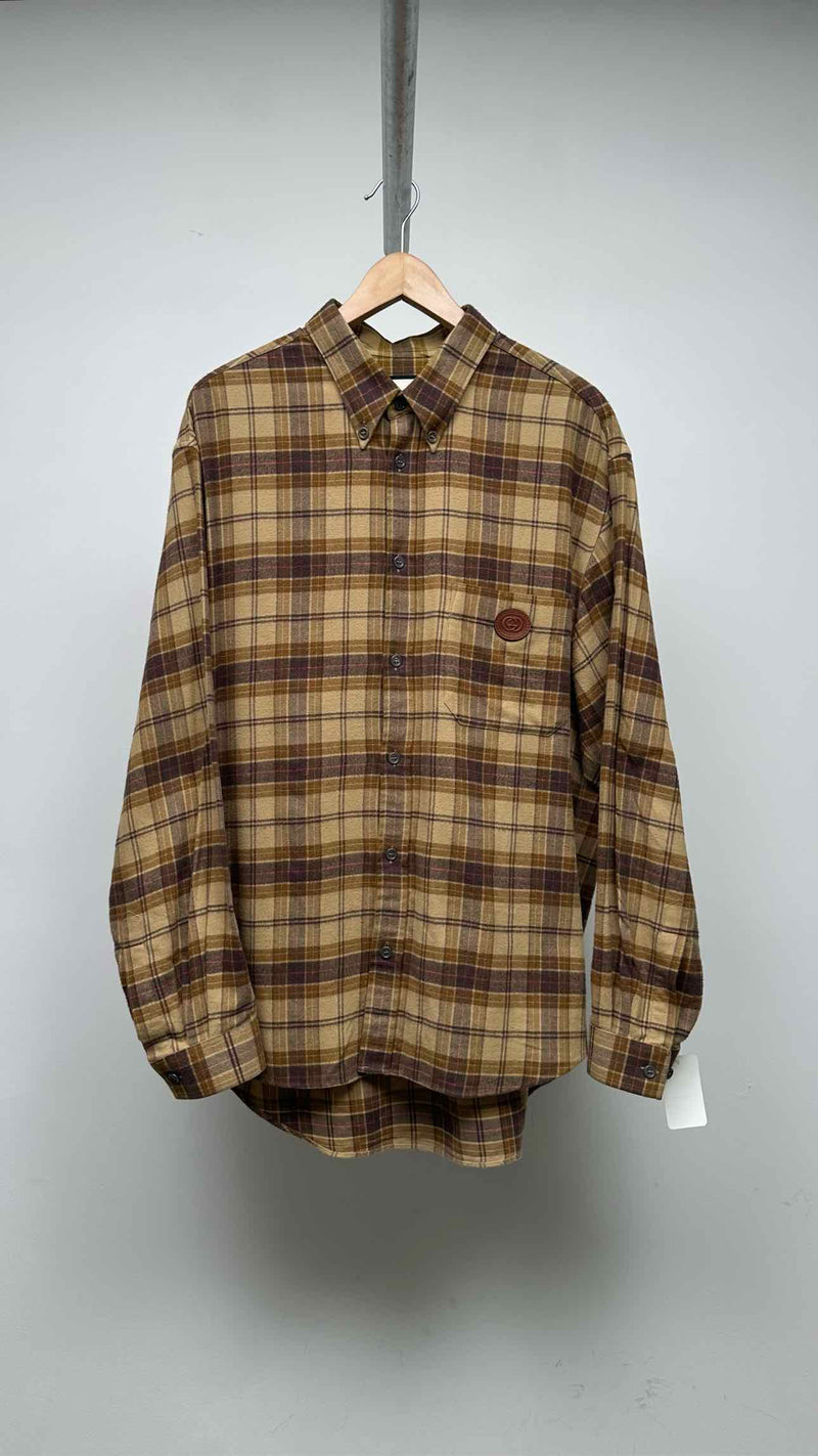 Gucci Leather Logo Oversized Plaid Shirt