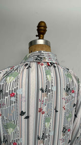 Thom Browne Pleated Puff-Sleeve Printed Long Dress