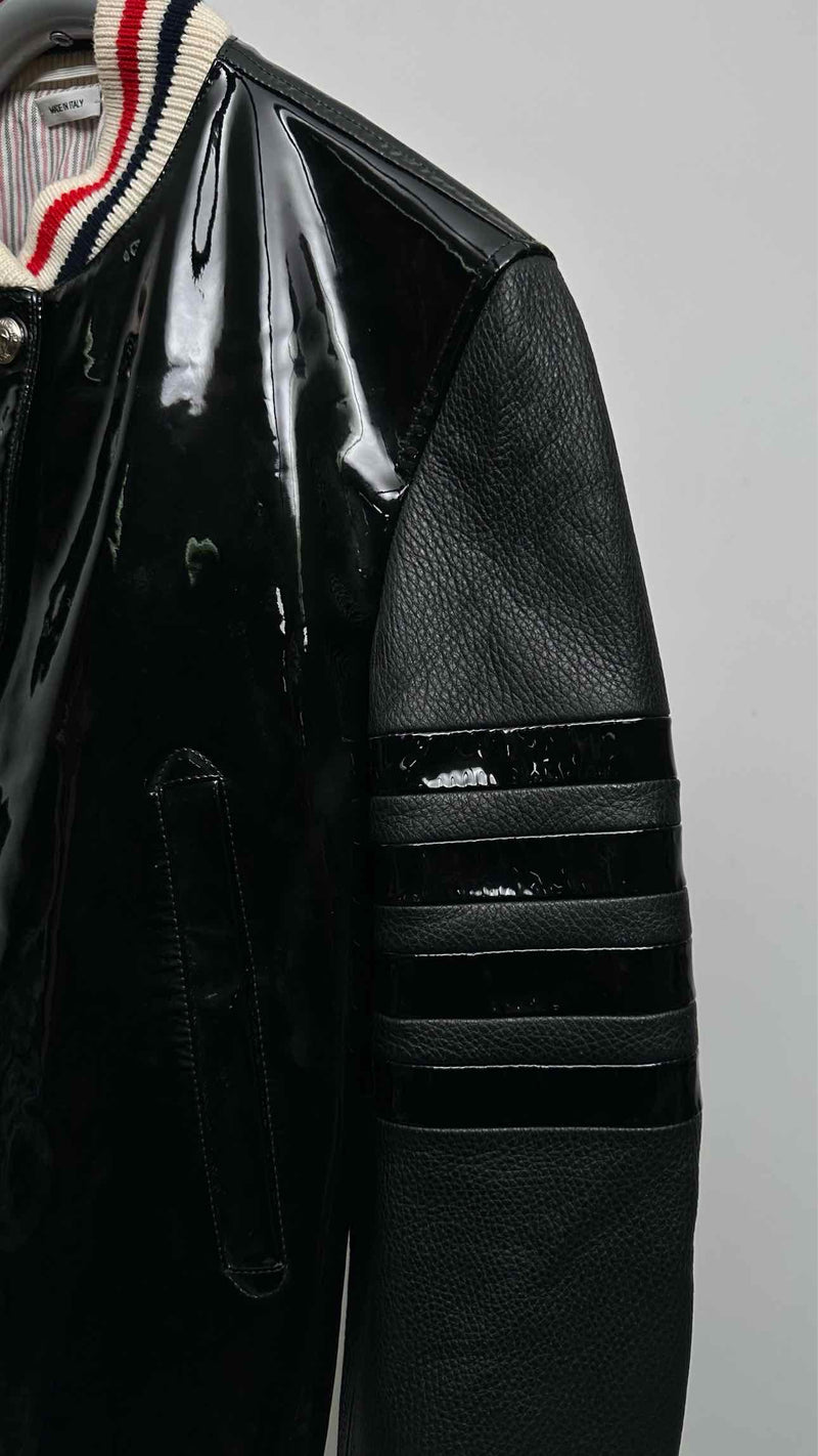 Thom Browne 4-bar 4-bar Patent-body Leather Bomber Jacket