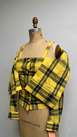 Issey Miyake Off-shoulder Stopped Layered Plaid Shirt